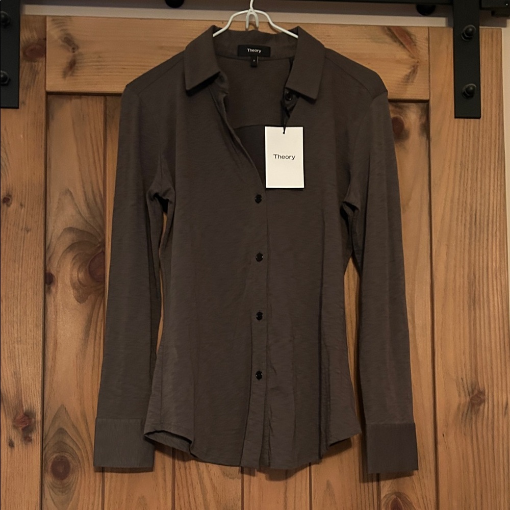 Theory Women’s Riduro Dark Brown Casual Button Down Shirt